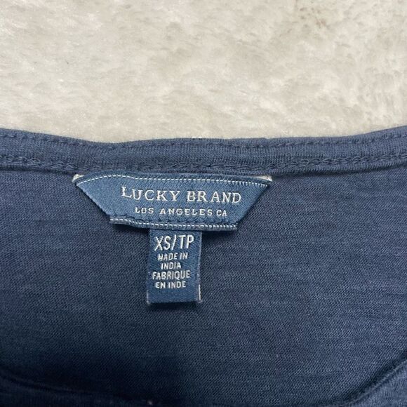 Lucky Brand Top Long Bell Sleeve Size XS Navy Blue Floral - Picture 3 of 9